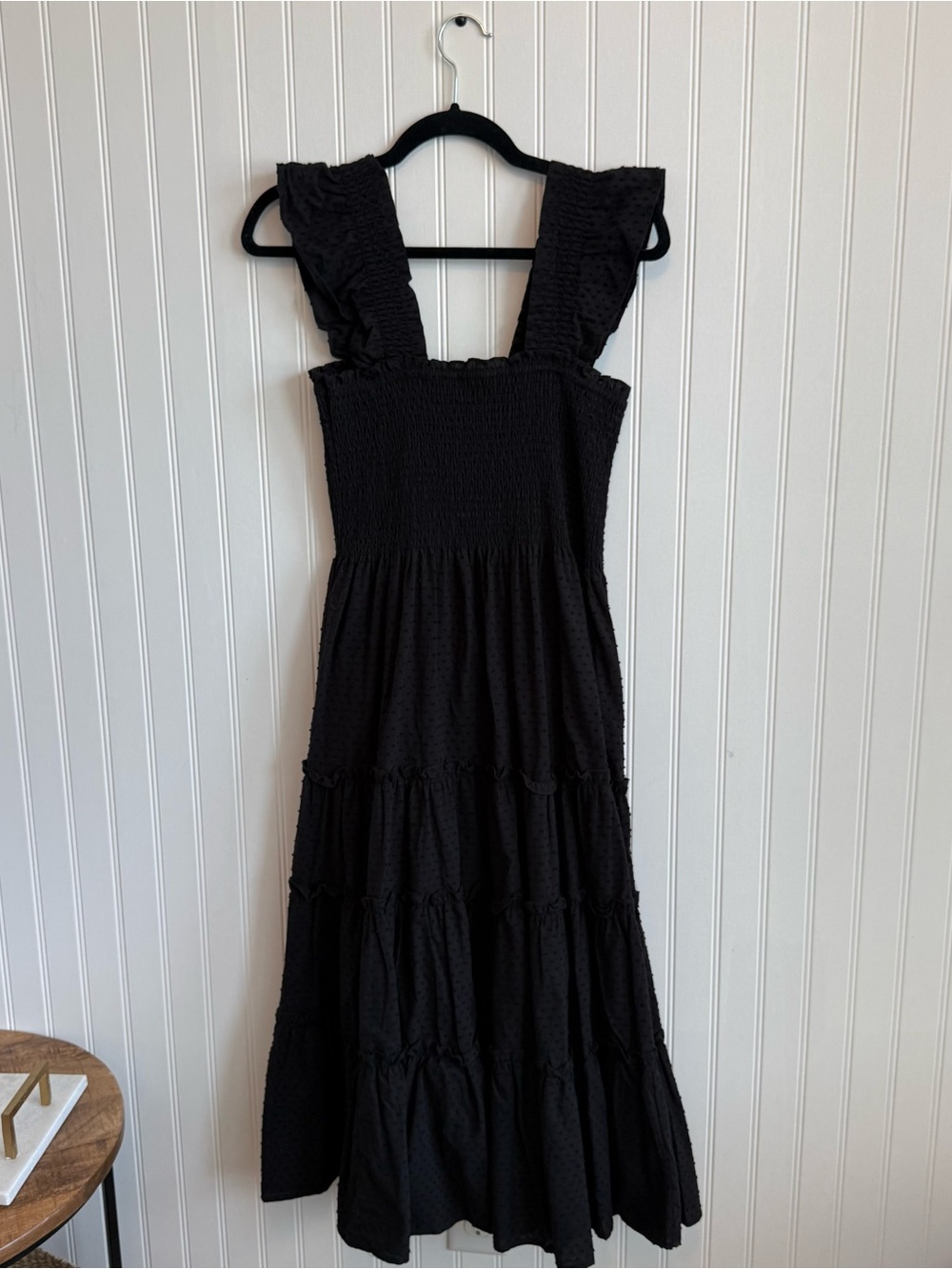Kourt Calypso Midi Dress Black Swiss Dot Smocked Size Medium